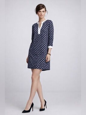 Diane Von Furstenberg Achelle silk blue geometric shift dress size 6 3/4 mod 60s